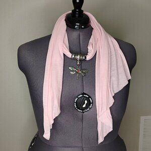Pink Neck Scarf with Dragonfly Pendant - NWOT
